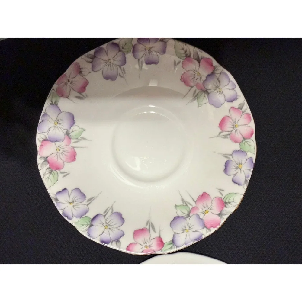 Paragon Fine Bone China Saucers Set 7 Pink Purple Floral A1806 England Vintage
